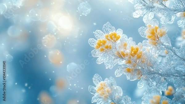 Fototapeta A close up of a branch covered in frost and snow
