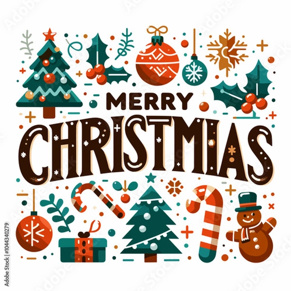 Fototapeta Flat vector Merry Christmas Typography isolated on a white background