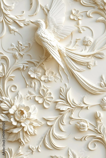 Obraz beautiful and attractive wall paper with some flower and animals generated by AI