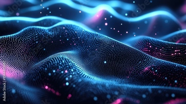 Fototapeta Abstract Blue and Pink Wave of Glowing Dots