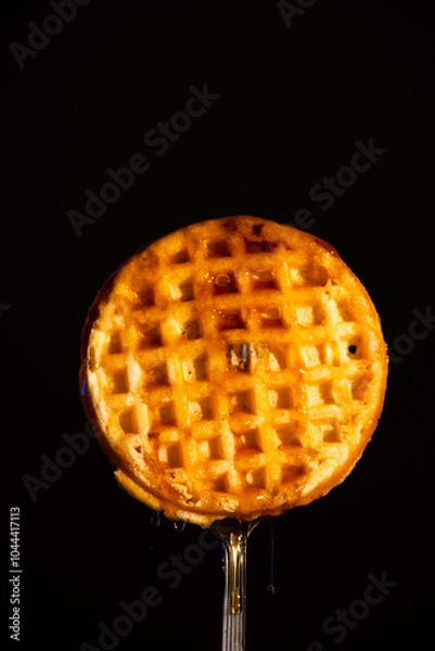 Fototapeta Waffle on Fork with Syrup Dripping Down