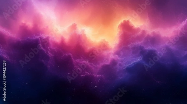 Obraz Dark purple blue black abstract grainy background, glowing vibrant colour gradient shape, noise texture poster header banner cover design