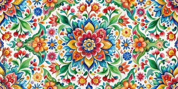 Obraz Abstract seamless traditional watercolor pattern with vibrant colors and intricate details, watercolor, abstract, seamless