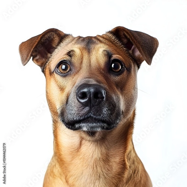 Fototapeta Close up Shot of Adorable Caramel Colored Canine Gazing at with Alert and Friendly Expression