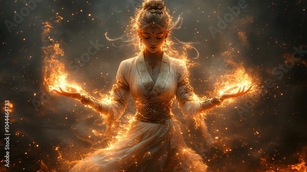 Obraz Enchanting Woman Creating Magic with Fire
