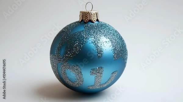 Fototapeta Blue Christmas ornament with glitter design isolated on white background. Perfect for holiday decoration greeting cards or festive product displays. Features a shiny globe pattern.. Generative AI