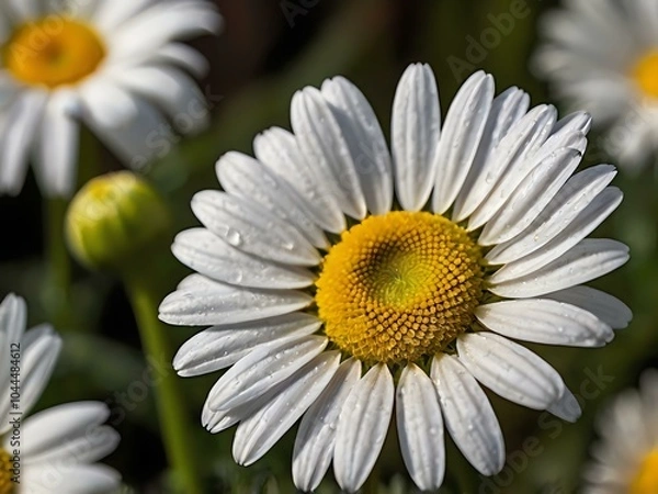 Fototapeta The beauty of yellow and white daisy flowers photographed from close range using a camera in a flower garden