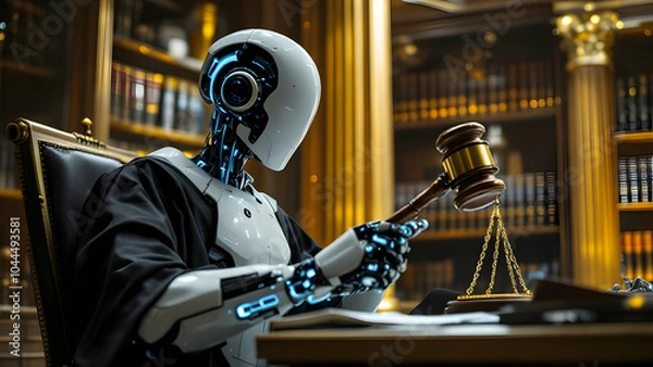 Fototapeta Robot Judge in a Law Library Setting