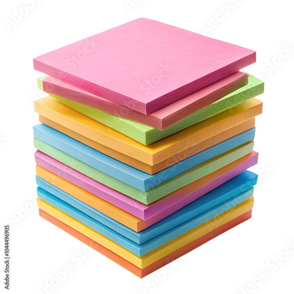 Fototapeta Stack of colorful sticky notes arranged neatly, isolated on a transparent background