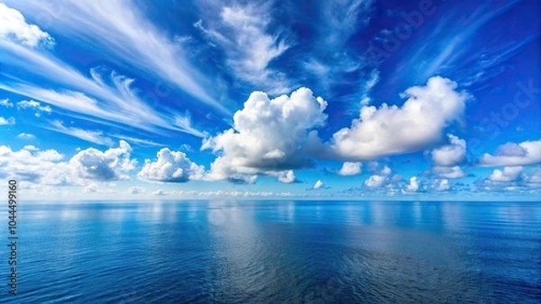 Obraz Scenic view of bright clouds against clear blue sky over ocean