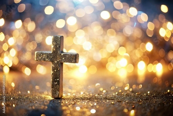 Fototapeta Shimmering cross on tilted angle with bokeh light background