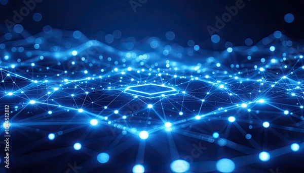 Obraz Futuristic Digital Network Grid Illustration Representing Artificial Intelligence Infrastructure, Data Connectivity, and Real-Time Data Flow in a Seamless AI Environment
