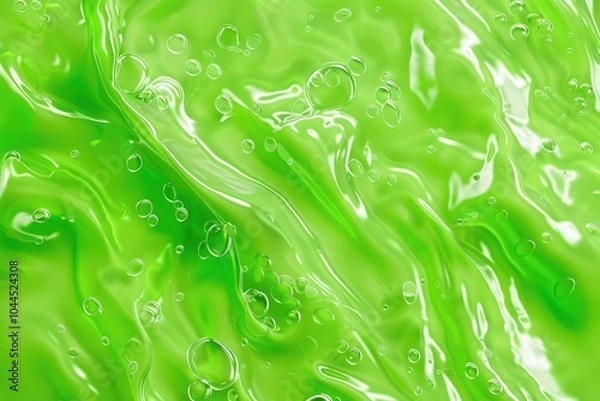 Fototapeta Abstract bright green background made of transparent slime with air bubbles.