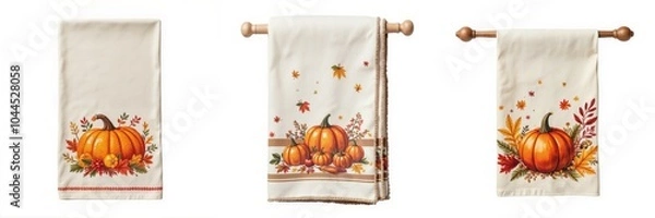 Obraz Decorative kitchen towels with pumpkin designs.