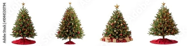 Fototapeta Festive Christmas trees with decorations