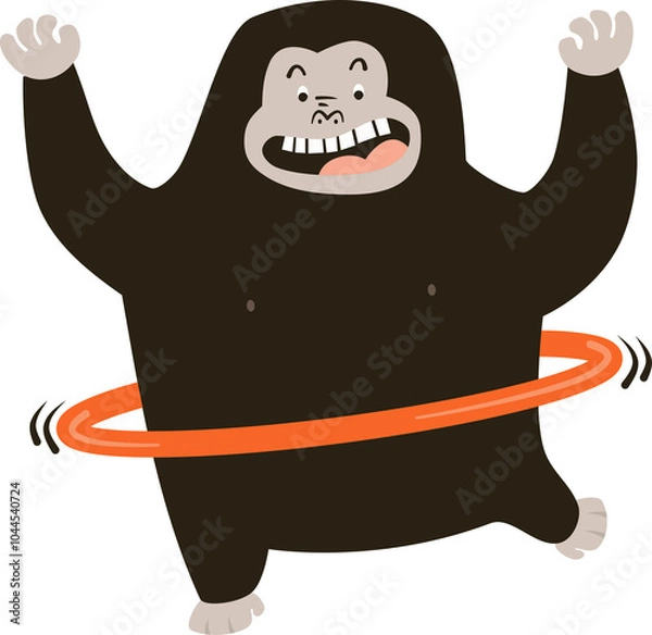 Obraz cartoon gorilla exercise with Hula Hoop