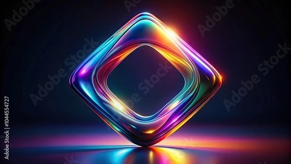 Obraz Silhouette abstract luminous shape with iridescent gradient on dark background with colored reflections for wallpaper or background