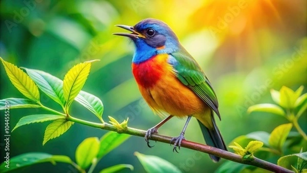Fototapeta Captivating Product Photography of a Singing Bird in a Natural Setting, Showcasing Vibrant Colors, Detailed Feathers, and Lively Expression for Nature Lovers and Bird Enthusiasts