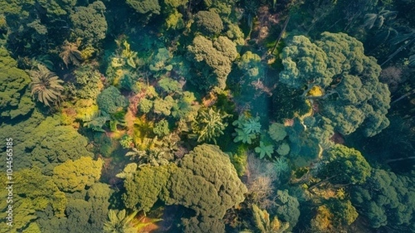 Fototapeta Aerial top view forest tree, Rainforest ecosystem background, green tree forest view