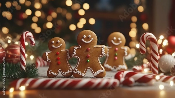 Obraz Gingerbread cookies with festive decorations.
