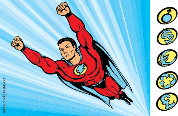 Obraz super guy fying into action