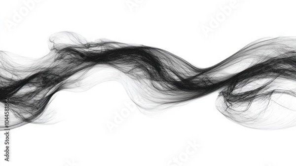 Obraz Abstract black wisps of flowing hair or fabric against a white background.