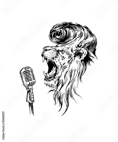 Fototapeta Vector hand drawn realistic  rock&roll lion character.