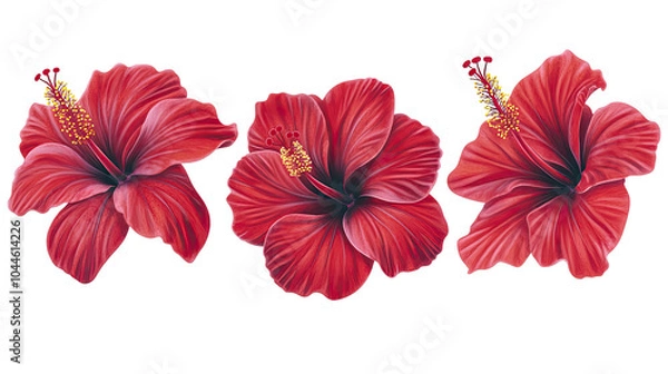 Fototapeta Tropical Red Hibiscus Flowers Collection on a Clear Background Generative AI