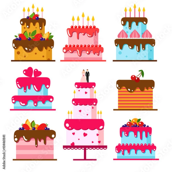 Fototapeta Vector color flat background with cake