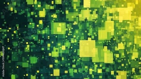Fototapeta pixelated graphic background with various shades of green and yellow, creating a retro video game look, perfect for gaming or tech-themed projects