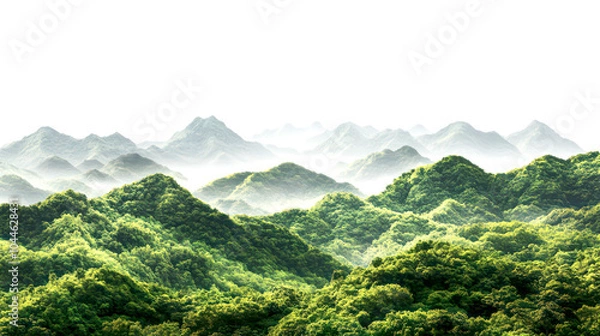 Obraz Stunning Mountain Landscape with Green Valleys and Snow-Capped Peaks – Pristine Wilderness Scenery for Nature Enthusiasts, Transparent Background