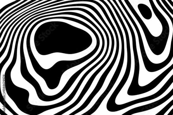 Obraz Black on white abstract perspective line wave stripes with 3d dimensional effect isolated on black. Eps 10