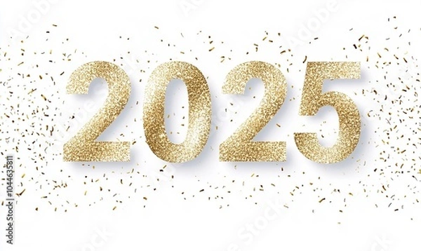 Fototapeta Happy new year 2025 with luxury golden thin numerals on white background.
