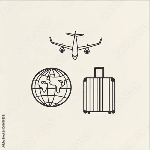 Fototapeta A globe, an airplane mid-flight, and a suitcase symbolize the excitement of international travel and exploration. Generative AI