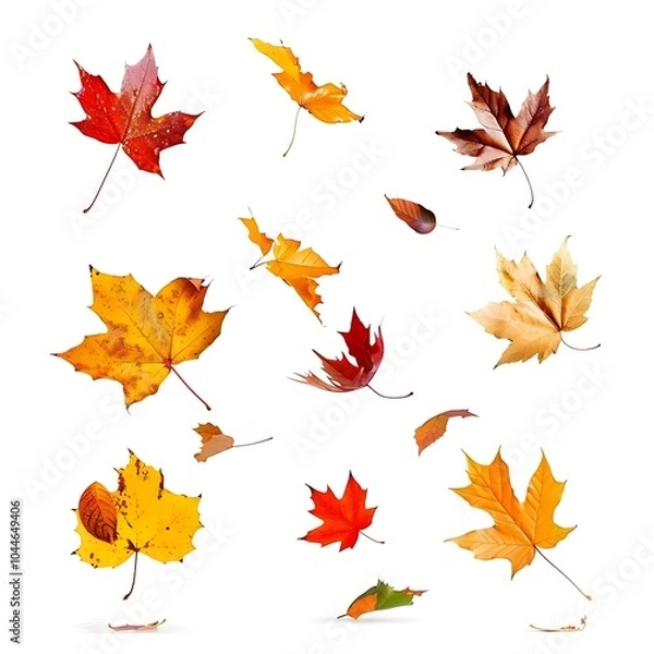 Fototapeta Different autumn leaves falling isolated on white background