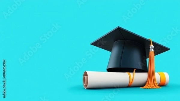 Obraz Graduation cap and scroll, symbolizing academic success