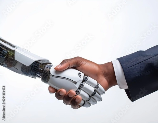 Fototapeta handshake between robot and a human
