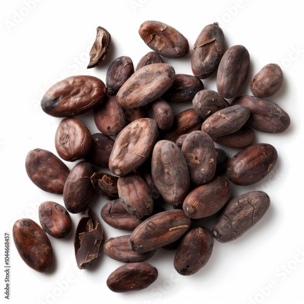 Fototapeta Isolated of cocoa, Brown roasted cocoa beans seeds isolated, cocoa bean isolate, white background, bean isolated on white