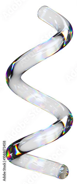 Fototapeta Transparent glossy spiral with dispersion effect, 3d abstract helix shape. Trendy rainbow colors reflection glass.