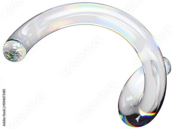 Fototapeta Transparent glossy spiral with dispersion effect, 3d abstract helix shape. Trendy rainbow colors reflection glass.