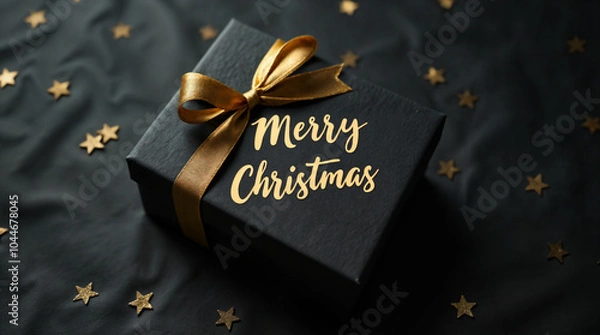 Fototapeta 黒と金色のシックなデザインのプレゼントボックス。【メリークリスマス・クリスマスイメージ】