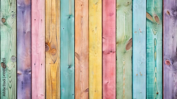 Fototapeta Colorful pastel wood planks creating a textured, vintage background.