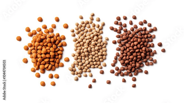 Fototapeta some granules of pet food grains are isolated on a white background