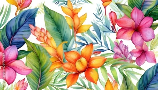 Fototapeta A vibrant pattern featuring various flowers and leaves, perfect for spring and summer decoration