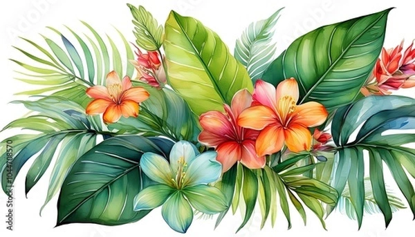 Fototapeta A vibrant pattern featuring various flowers and leaves, perfect for spring and summer decoration