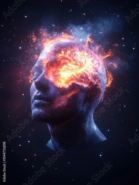 Fototapeta A human mind transformed into a luminous galaxy, showcasing the vastness of thoughts and creativity.