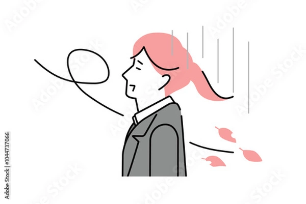 Fototapeta 木枯らしと仕事に失敗して落ち込むビジネスウーマンのイメージイラスト