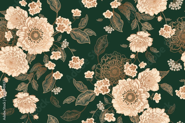 Fototapeta Seamless floral pattern. Flowers peonies. Vintage background. Vector illustration.