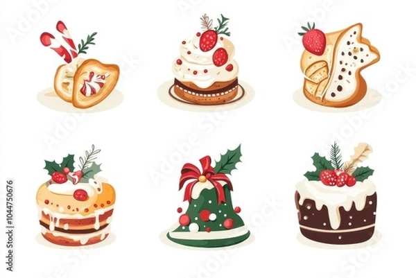 Fototapeta Festive holiday desserts including cakes and cookies with strawberries and candy canes on display