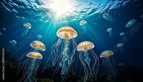 Obraz 海中を漂うUFOみたいなクラゲ